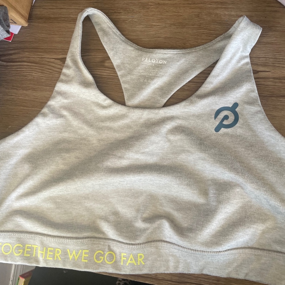 Gray and blue peloton sports  bra
